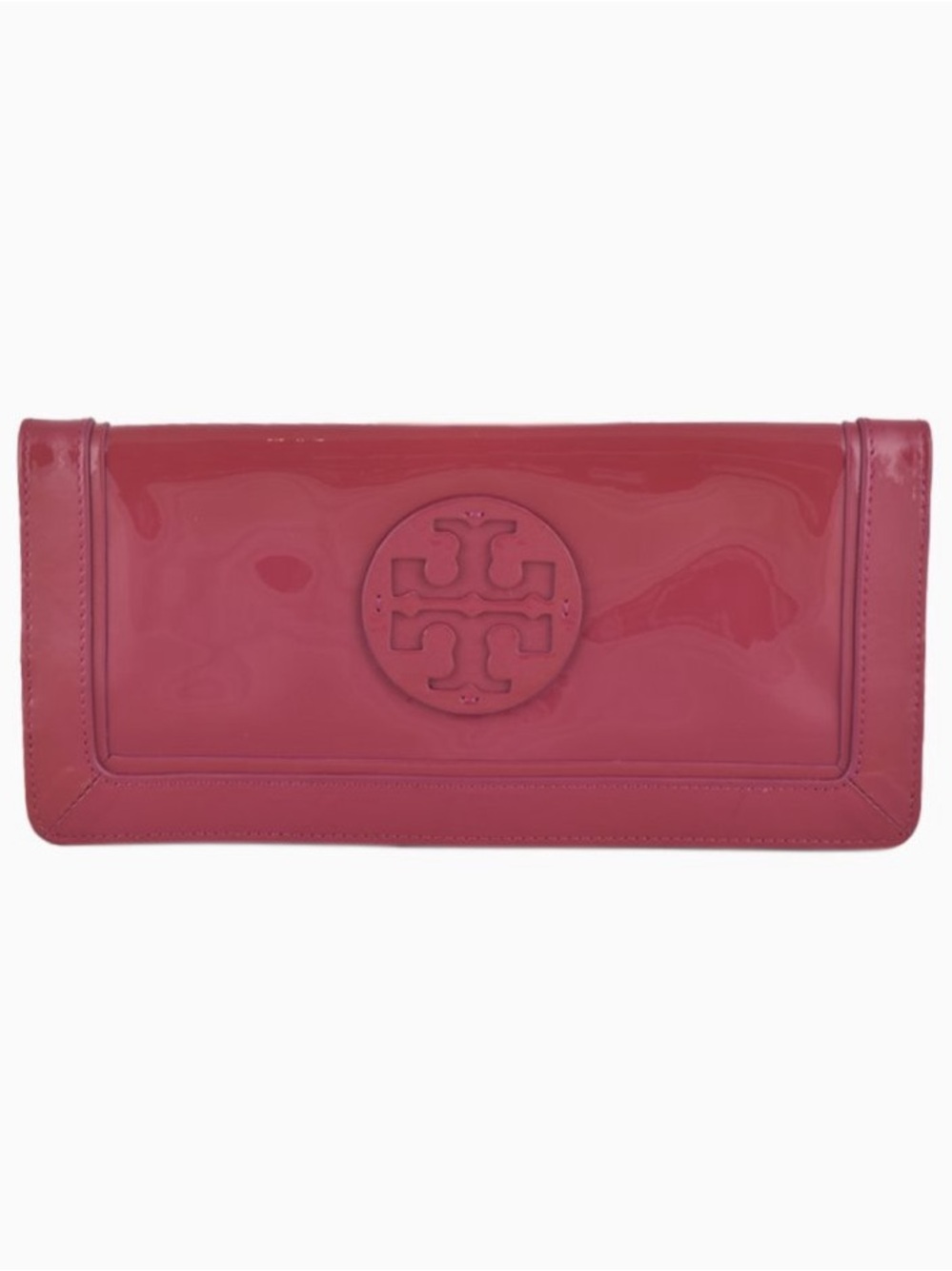 Tory Burch Rose Pink Patent Logo Fold-Over Clutch